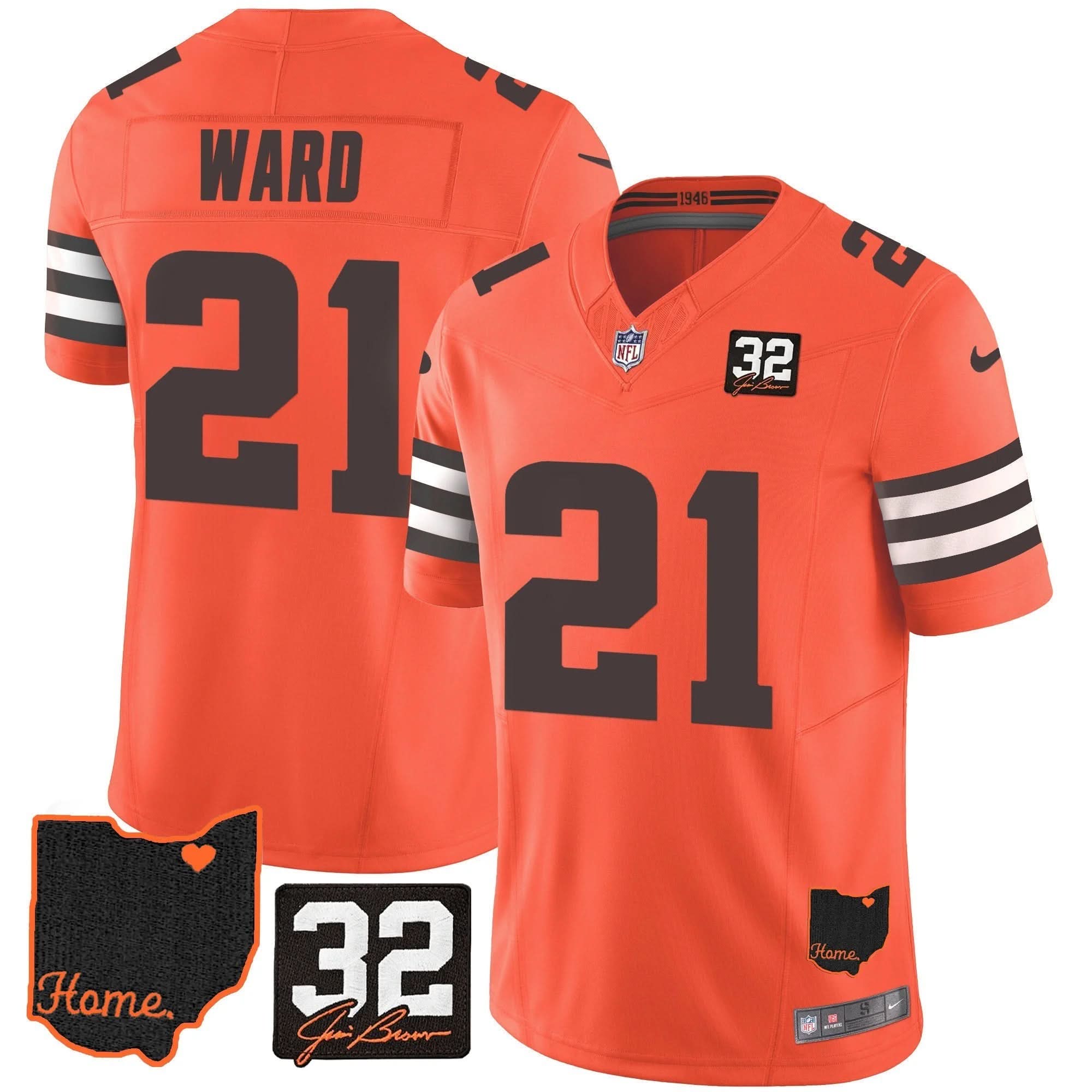 CLE #32 Jim Brown Memorial & Home Patch Jersey V3