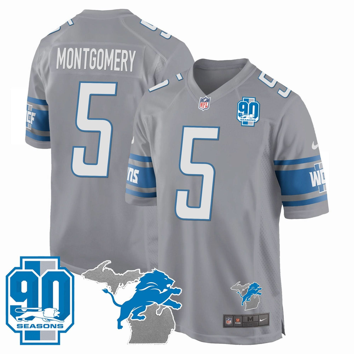 DET 90th Year & Michigan Patch Game Jersey