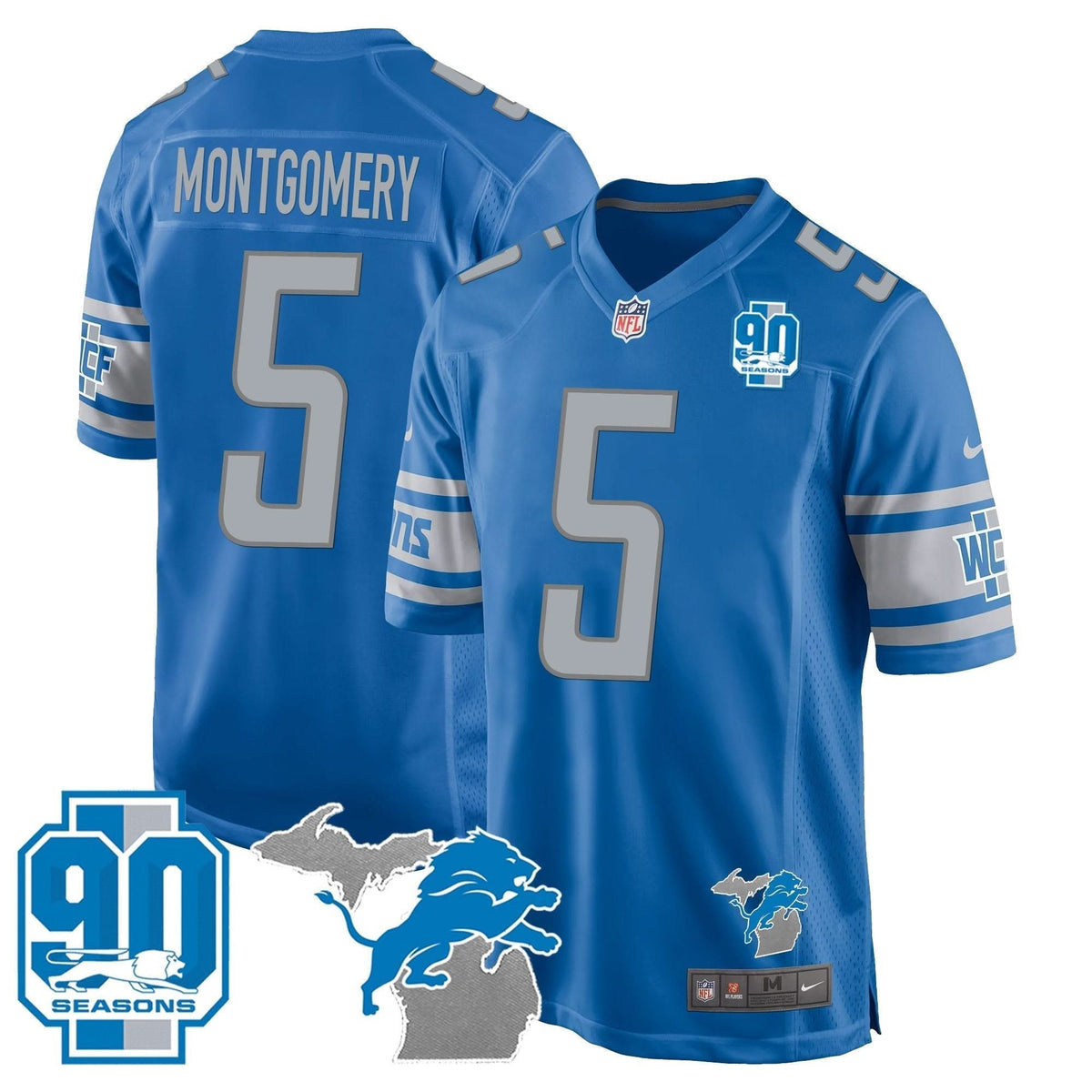 DET 90th Year & Michigan Patch Game Jersey