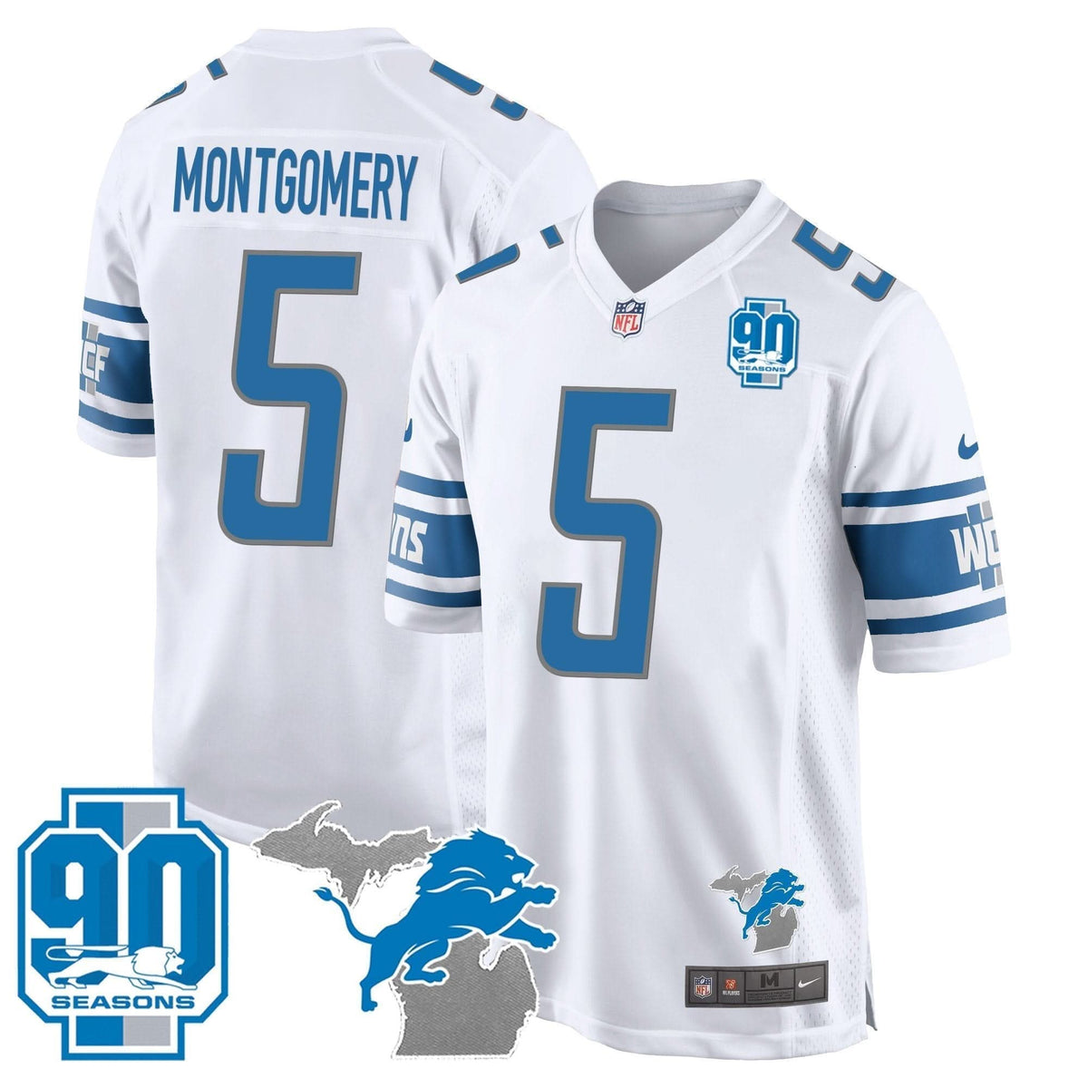 DET 90th Year & Michigan Patch Game Jersey