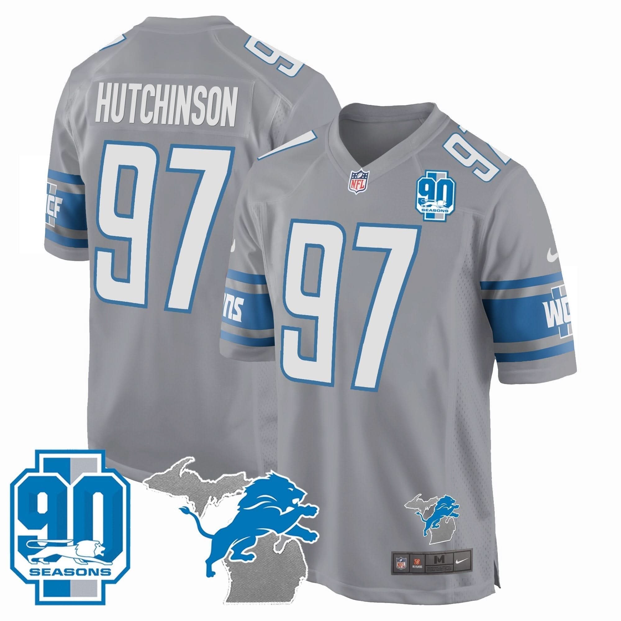 DET 90th Year & Michigan Patch Game Jersey