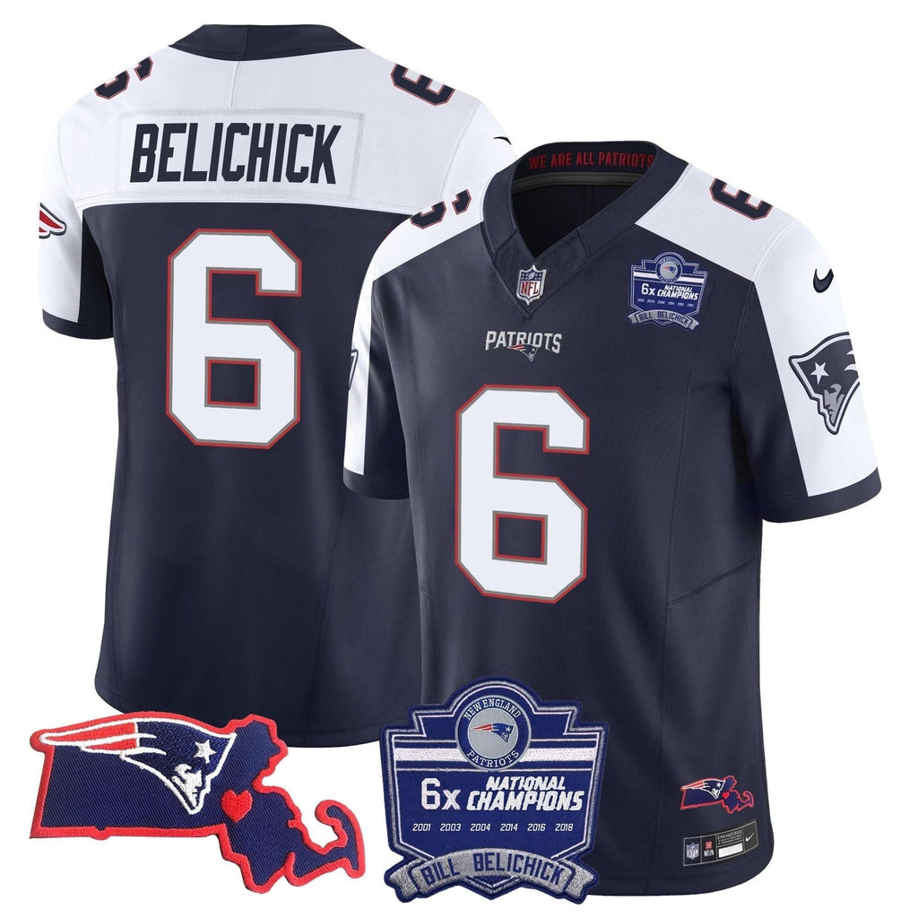 NE Bill Belichick 6x Champions Patch Vapor Jersey