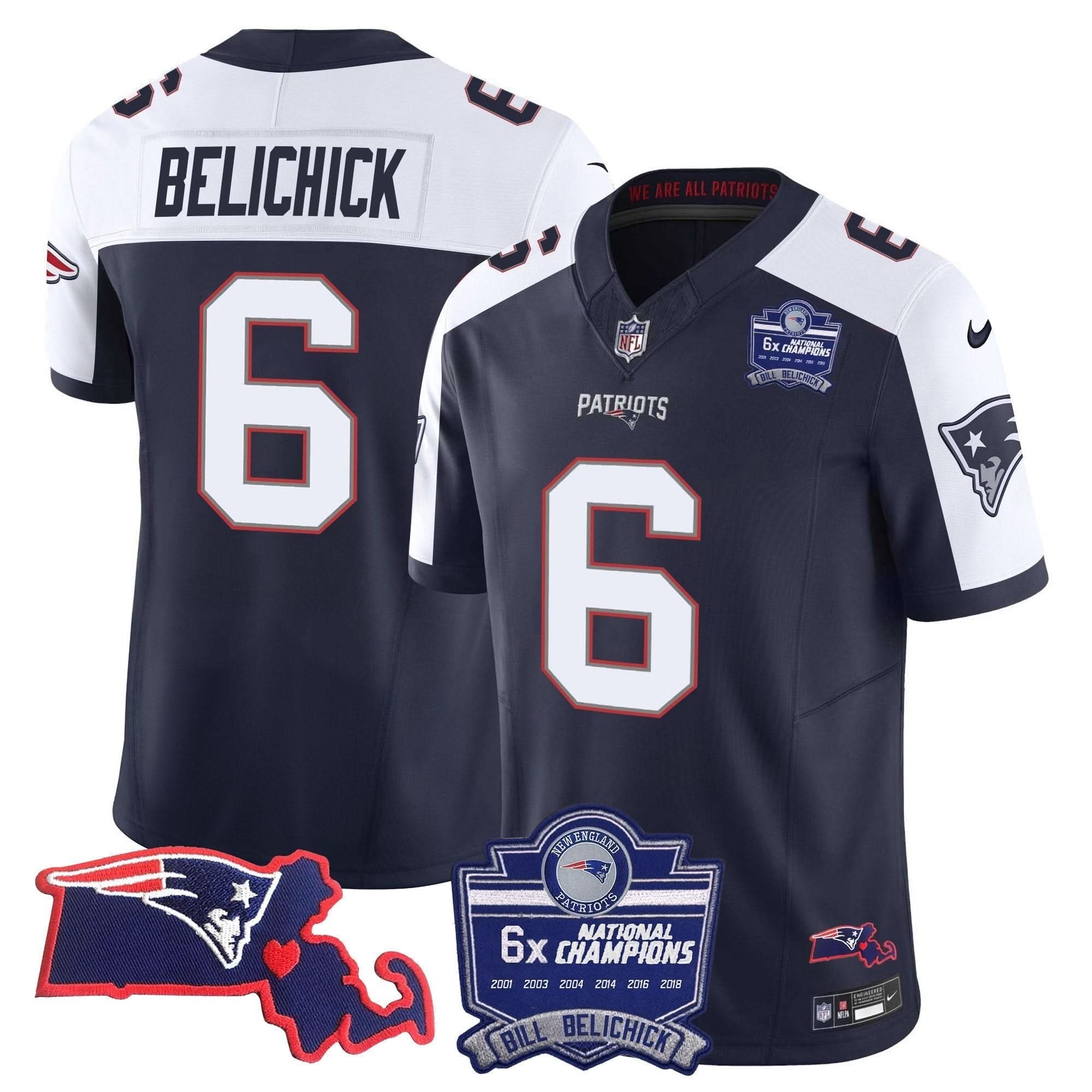 NE Bill Belichick 6x Champions Patch Vapor Jersey
