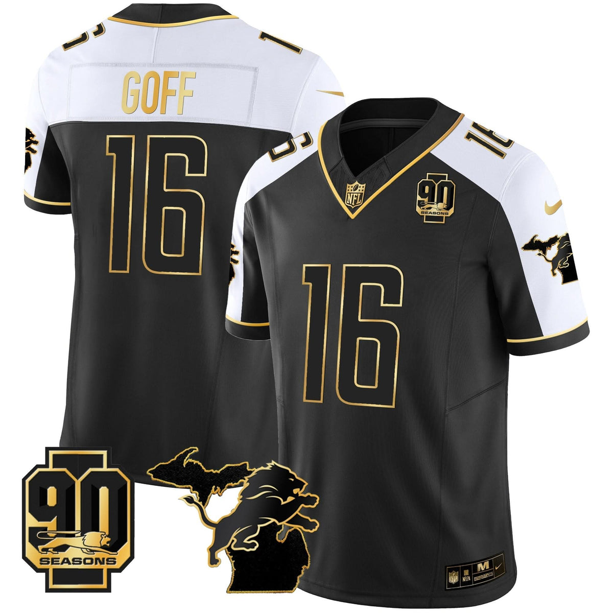 DET 90th Year & Michigan Patch Gold Vapor Jersey