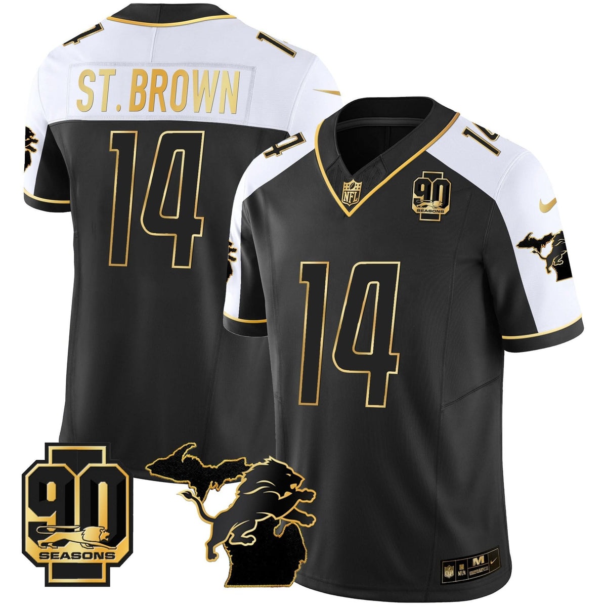 DET 90th Year & Michigan Patch Gold Vapor Jersey
