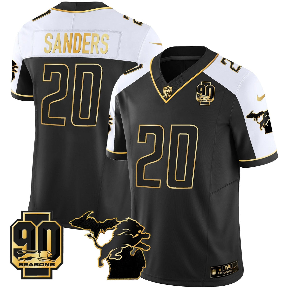 DET 90th Year & Michigan Patch Gold Vapor Jersey