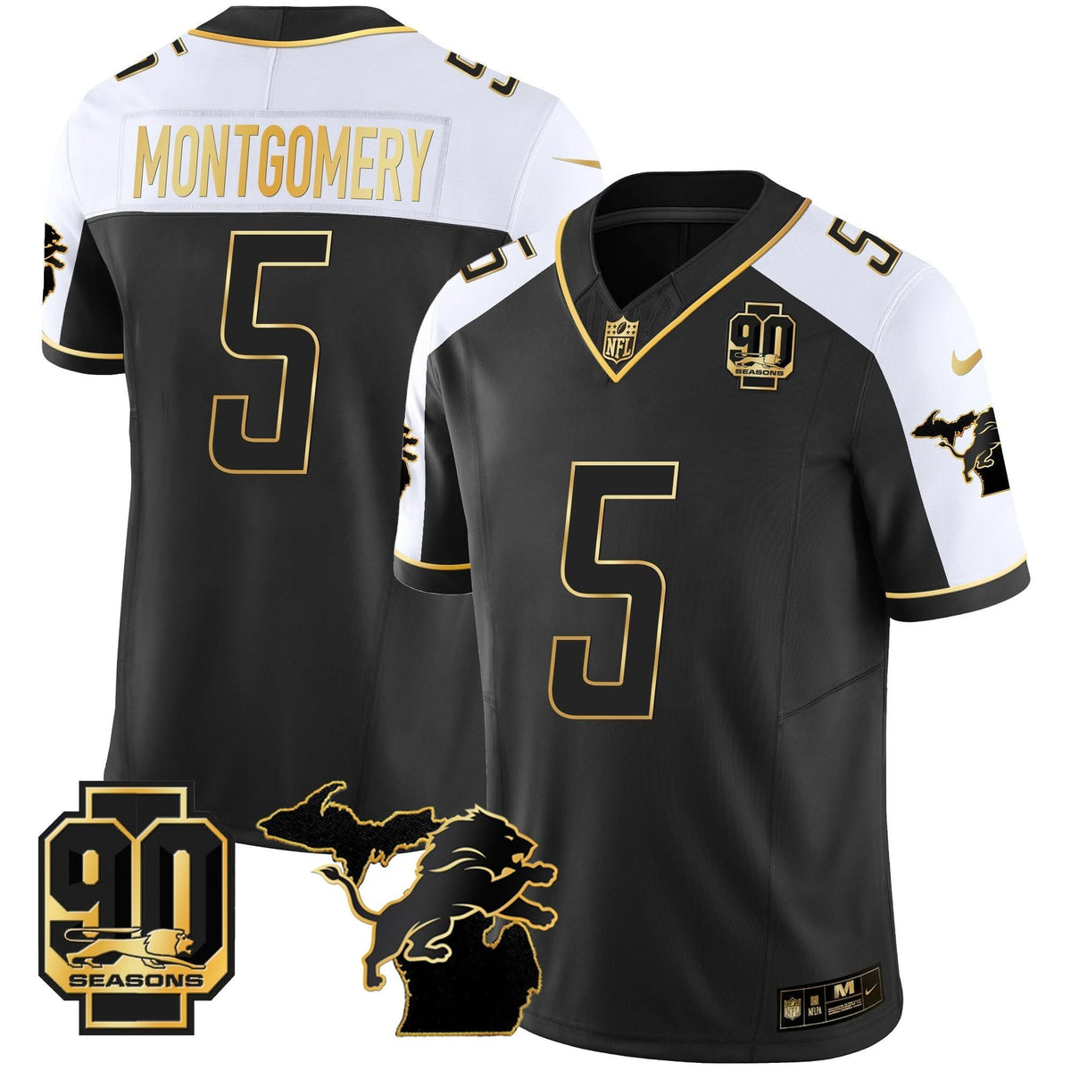 DET 90th Year & Michigan Patch Gold Vapor Jersey