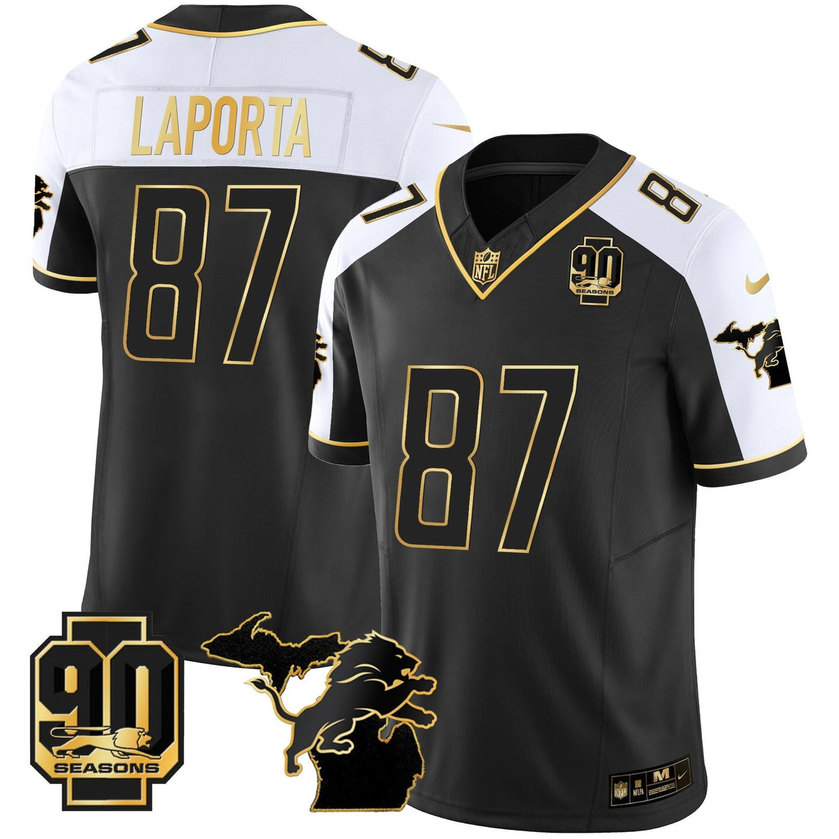 DET 90th Year & Michigan Patch Gold Vapor Jersey