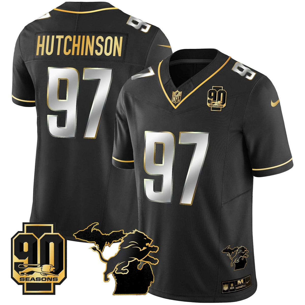DET 90th Year & Michigan Patch Gold Vapor Jersey
