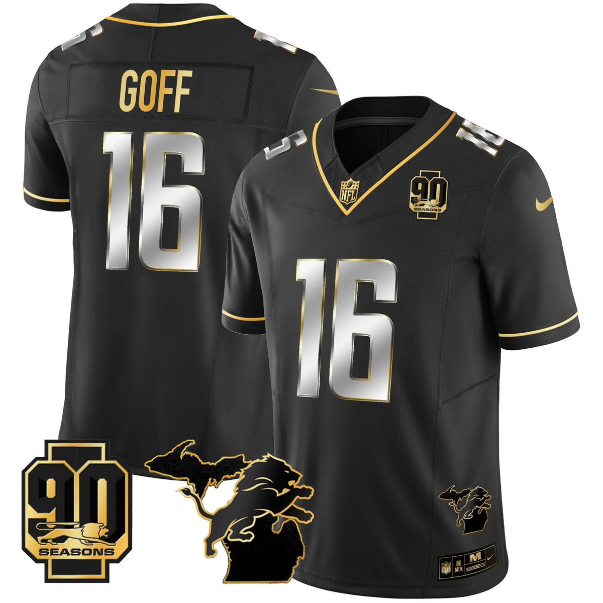 DET 90th Year & Michigan Patch Gold Vapor Jersey