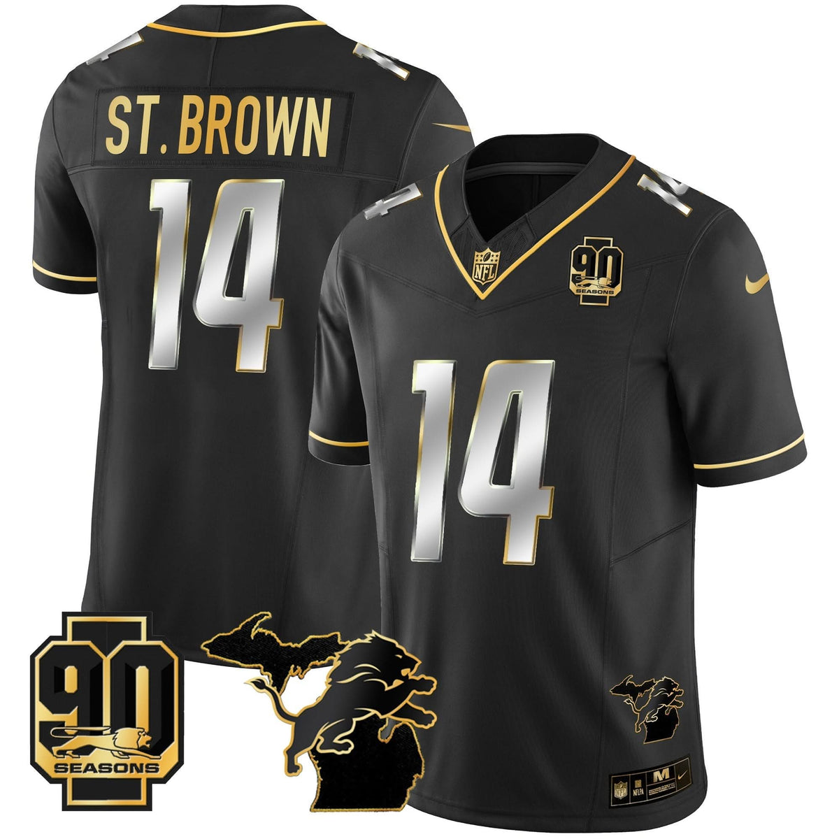 DET 90th Year & Michigan Patch Gold Vapor Jersey