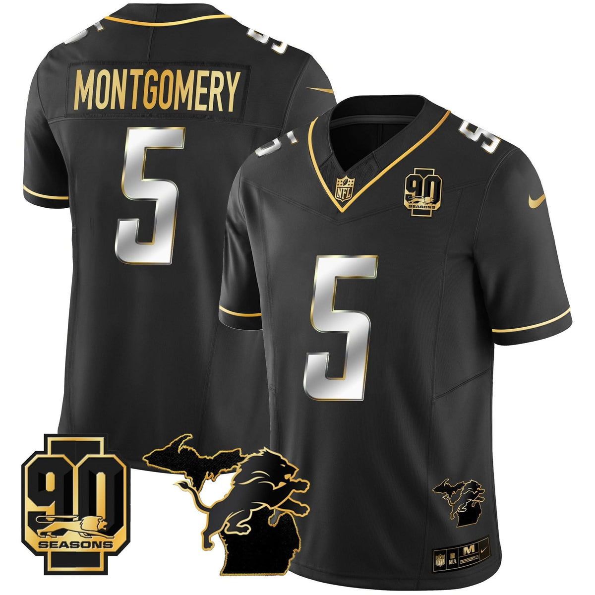 DET 90th Year & Michigan Patch Gold Vapor Jersey