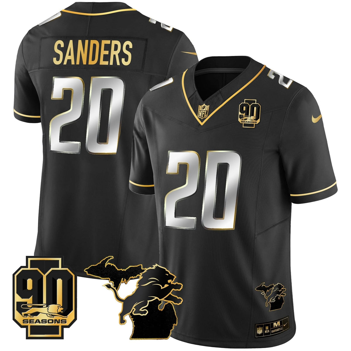 DET 90th Year & Michigan Patch Gold Vapor Jersey