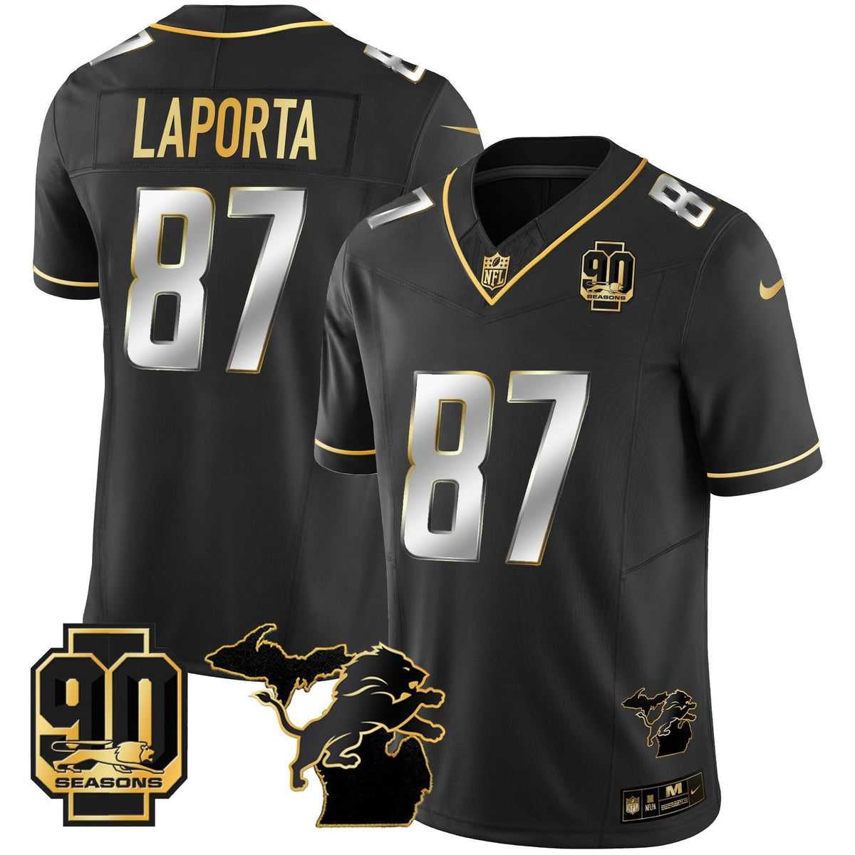 DET 90th Year & Michigan Patch Gold Vapor Jersey