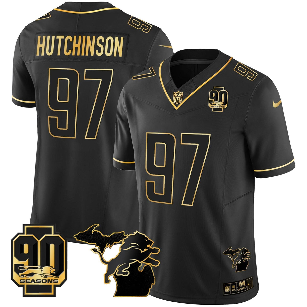 DET 90th Year & Michigan Patch Gold Vapor Jersey