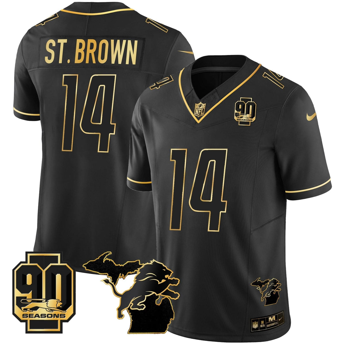 DET 90th Year & Michigan Patch Gold Vapor Jersey