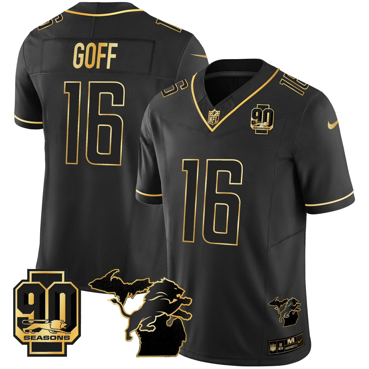 DET 90th Year & Michigan Patch Gold Vapor Jersey