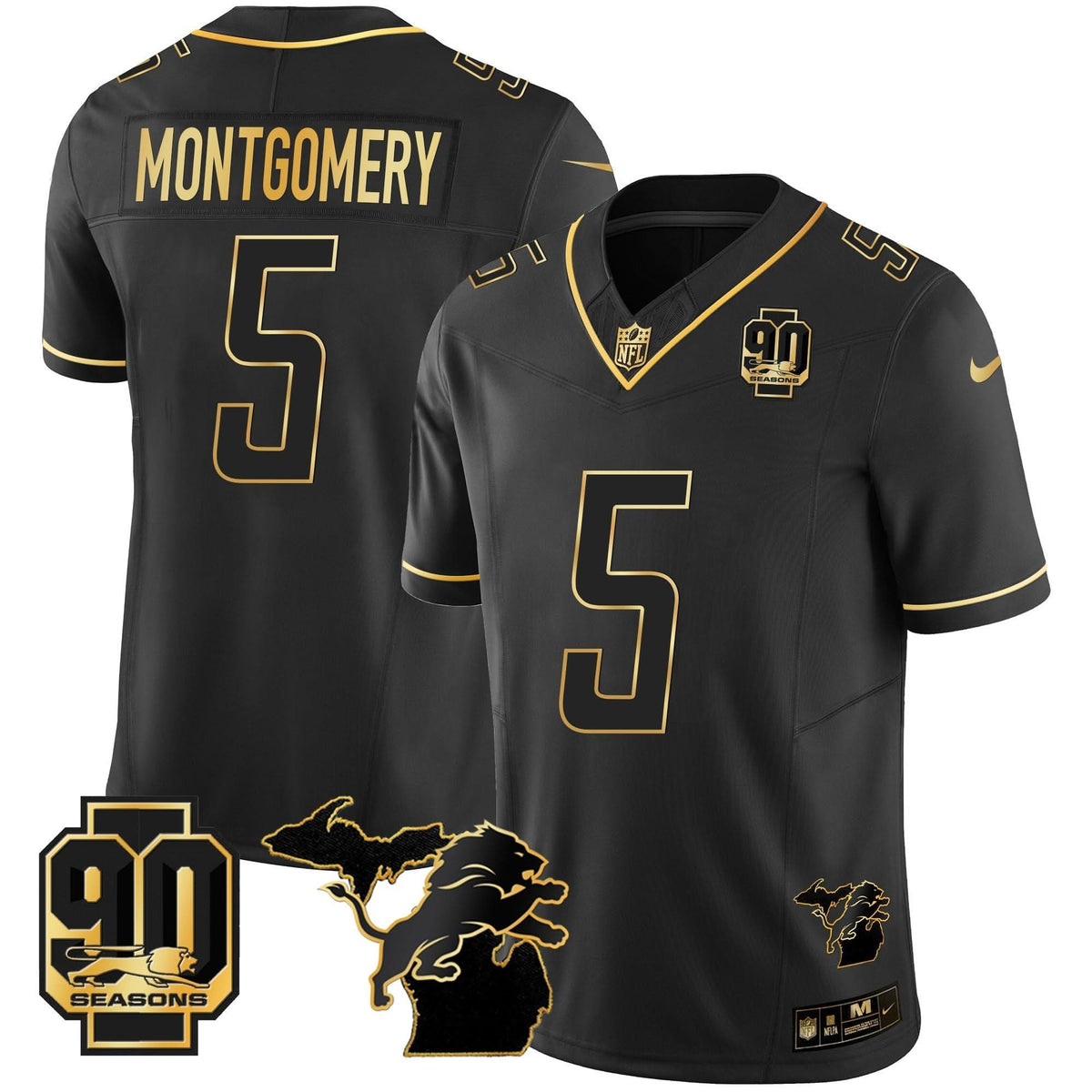 DET 90th Year & Michigan Patch Gold Vapor Jersey