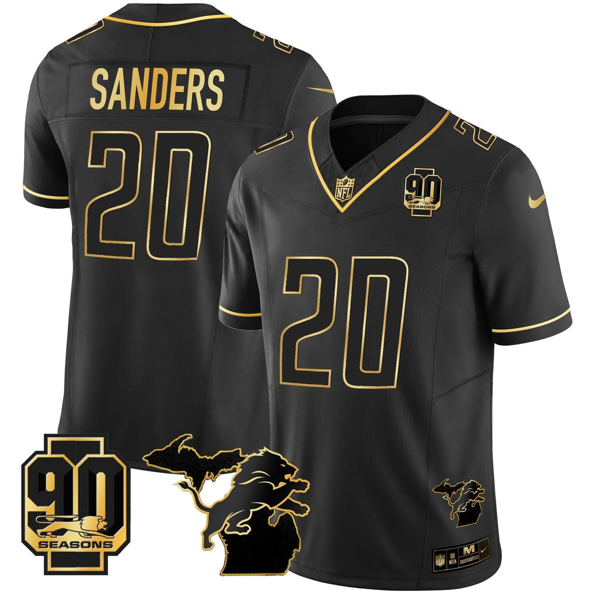 DET 90th Year & Michigan Patch Gold Vapor Jersey