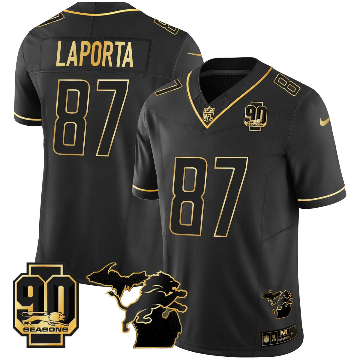 DET 90th Year & Michigan Patch Gold Vapor Jersey