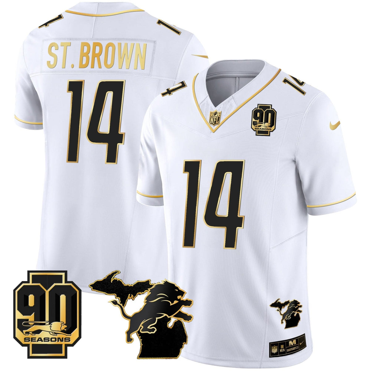 DET 90th Year & Michigan Patch Gold Vapor Jersey