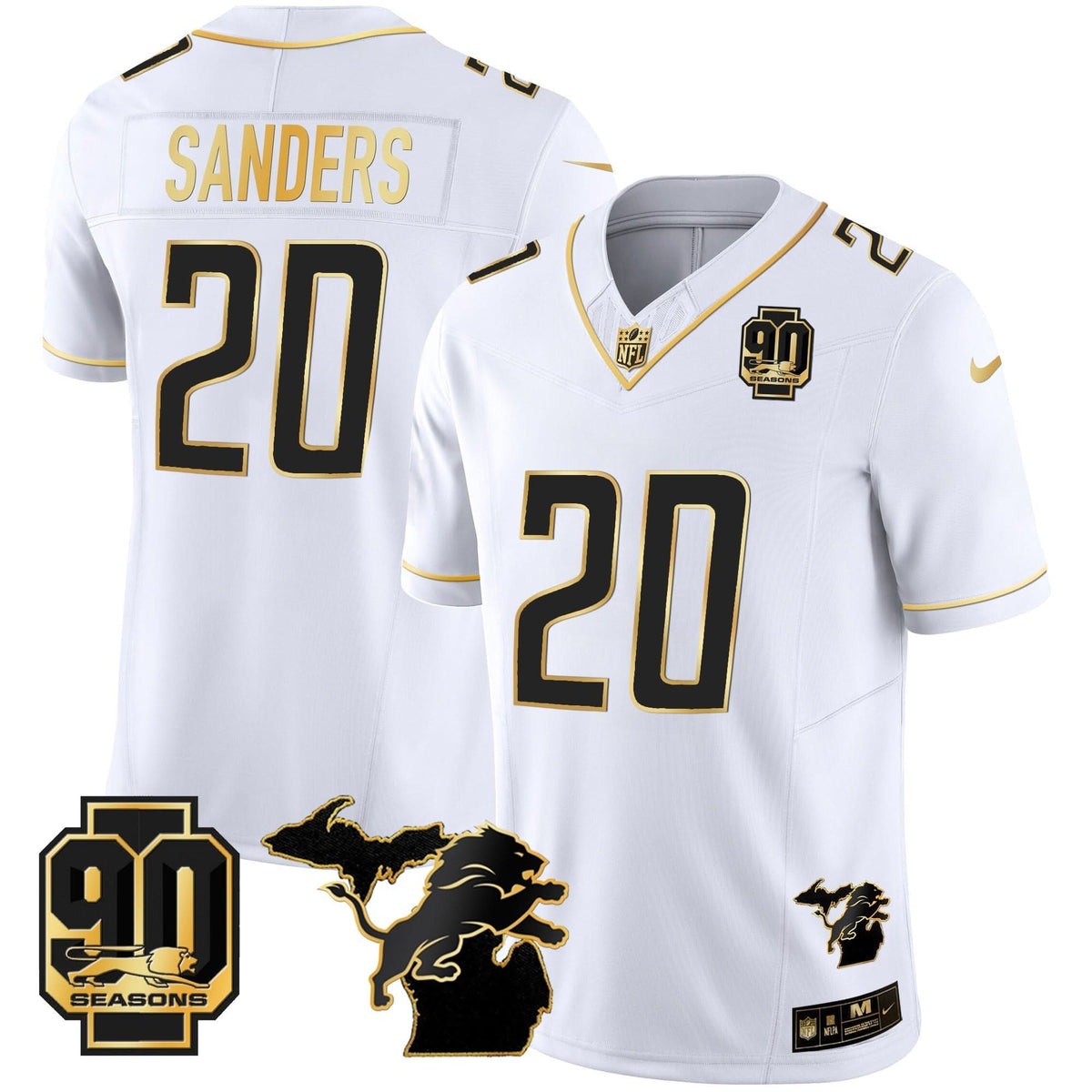 DET 90th Year & Michigan Patch Gold Vapor Jersey
