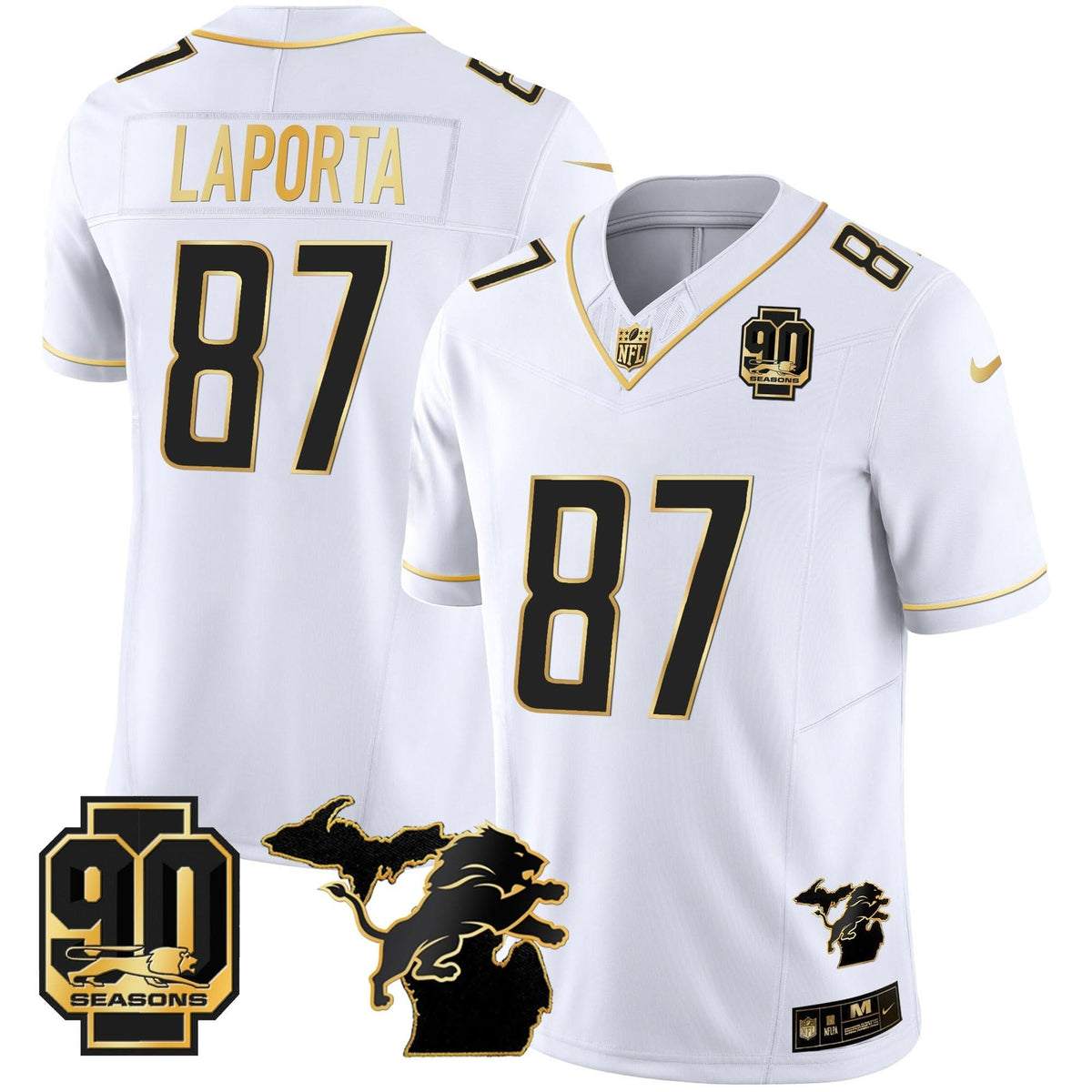 DET 90th Year & Michigan Patch Gold Vapor Jersey