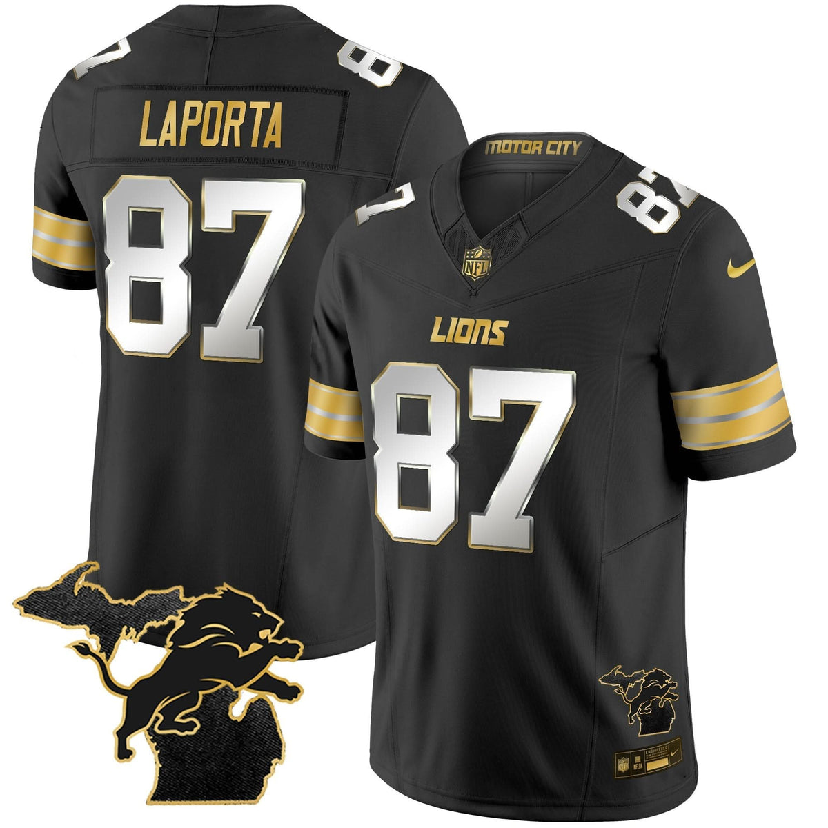 DET 2024 Michigan Patch Gold Vapor Jersey