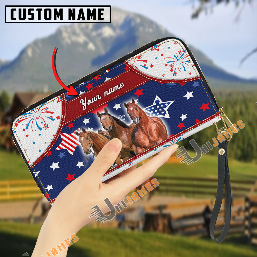 American Quarter Horse America Lover Custom Name 3D Leather Clutch