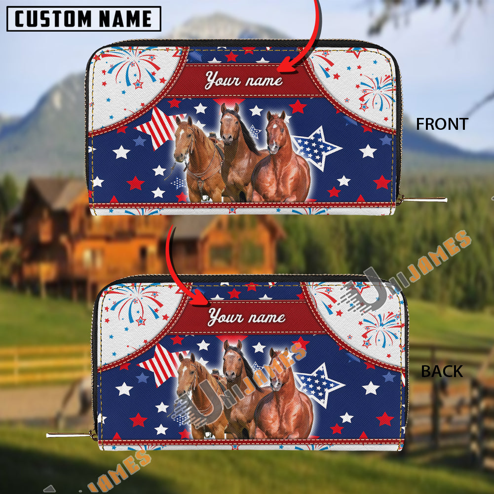 American Quarter Horse America Lover Custom Name 3D Leather Clutch