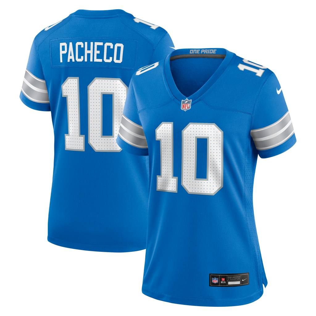 Women's Detroit Lions Isiah Pacheco Nike Blue Team Game Jersey